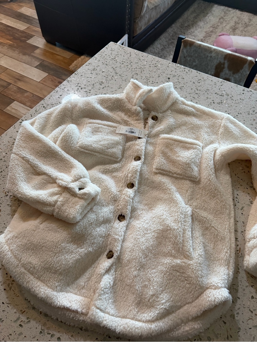 Natural Reflections Cream Sherpa Button-Front Jacket